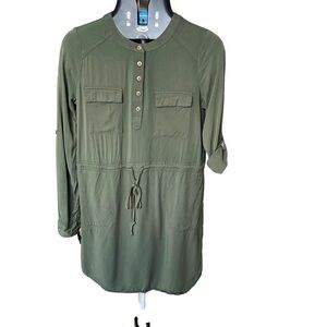 Paper Crane Woman’s Paper Olive Army Green Utility Long Sleeve Shirt Dress Sz S